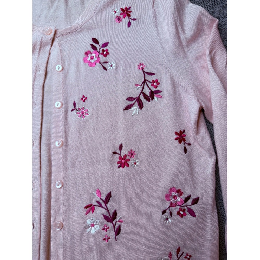 Charter Club Cardigan Womens PL Pink Floral Embroidered Button Front Sweater - Picture 5 of 8